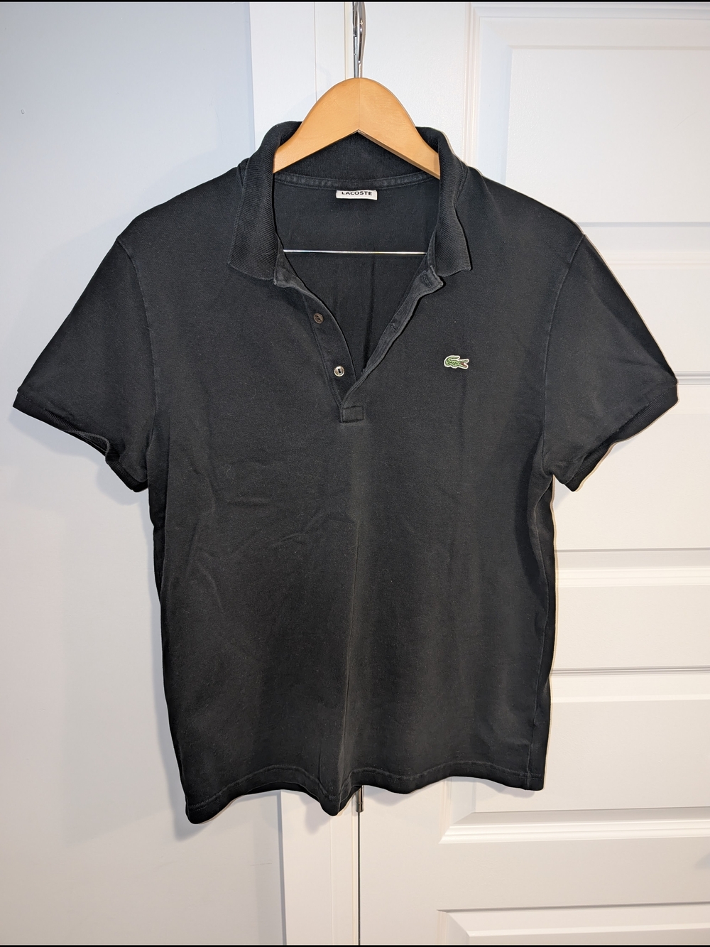 Lacoste Men's Black Polo with Green Croc Logo